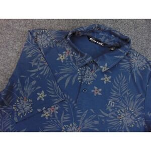 Travis Mathew Polo Shirt Mens Large Blue Floral Tropical Golf Short Sleeve 1672